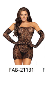 Fishnet Tube Dress with Gloves Lingerie (FAB-21131)