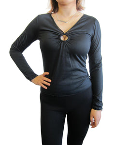 Long Sleeves V-Neck Cotton Top for Women (1436)