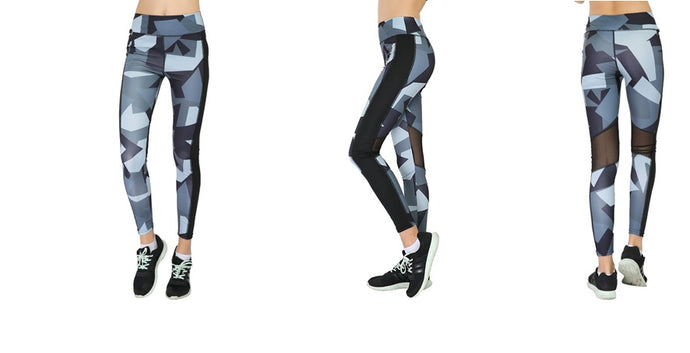 Women Athletic Geo Print Yoga Mesh Leggings (FAB-19144)