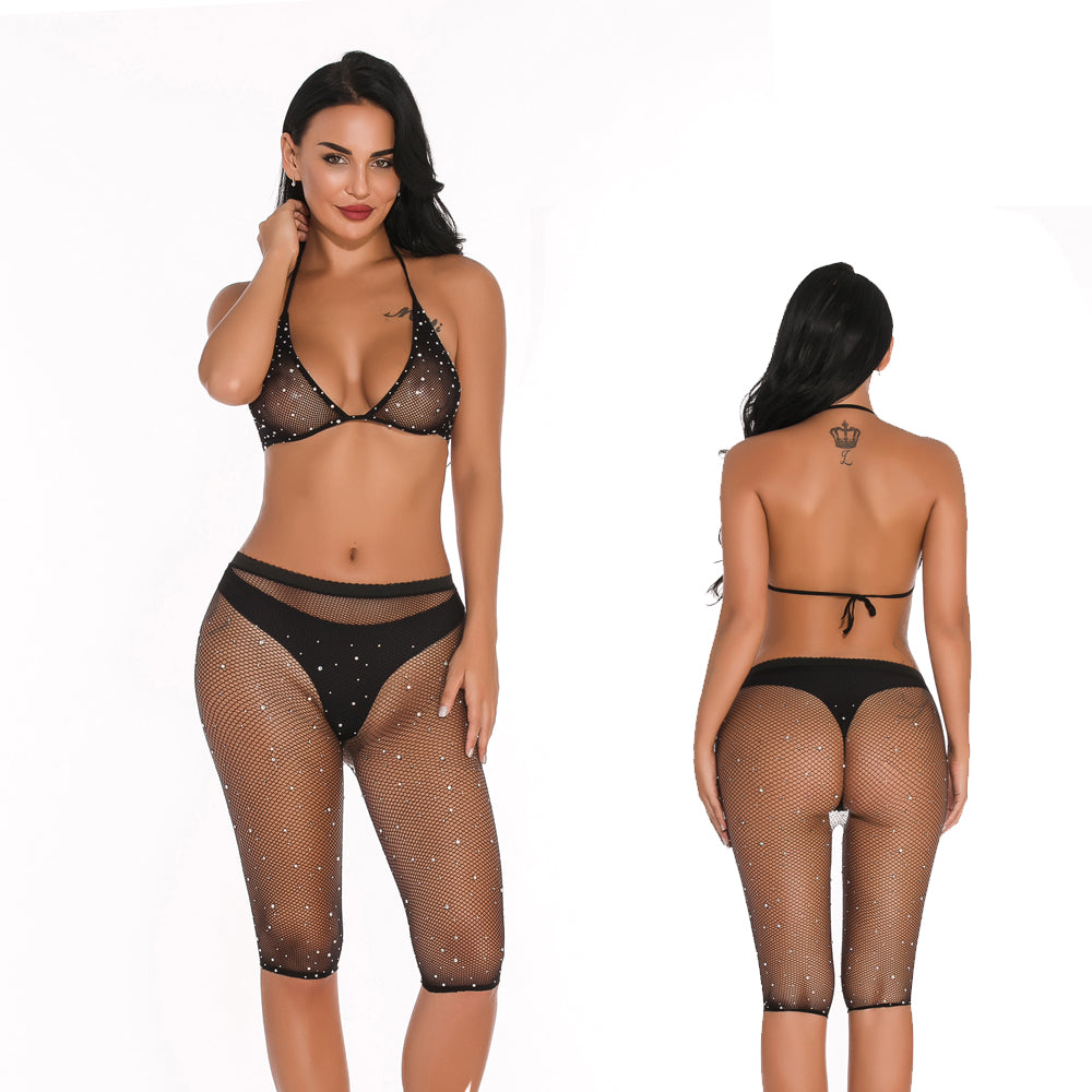 Lingerie 2-Piece Fishnet with Rhinestone FAB-19556