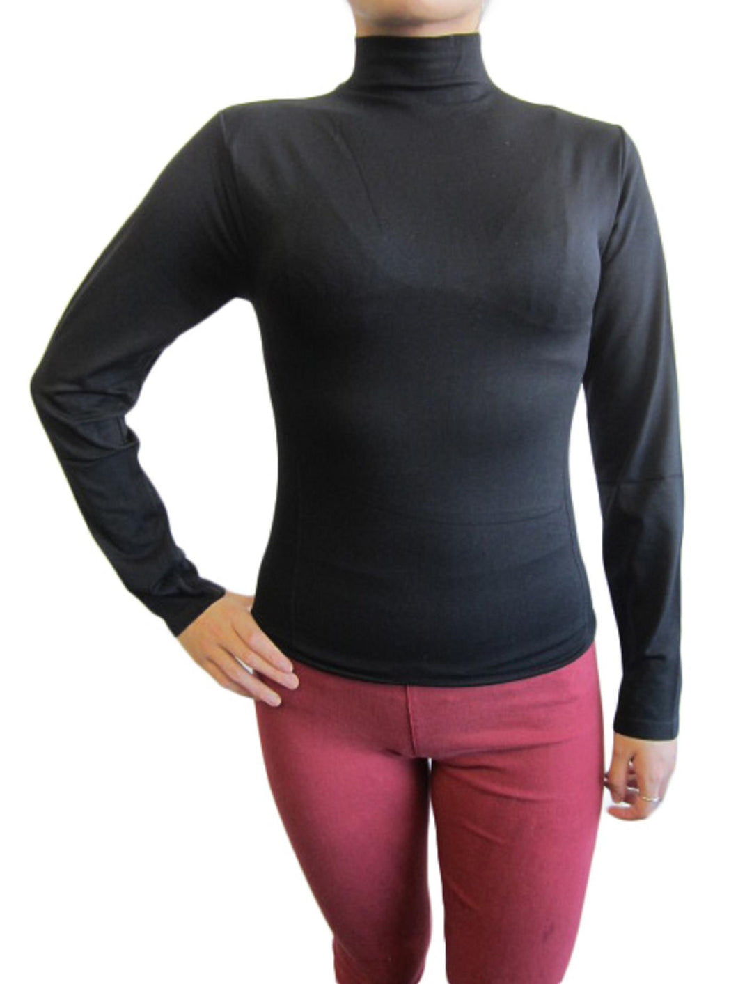 Women One Size Basic Mock Neck Long Sleeve Top with Fleece (FAB-13820)