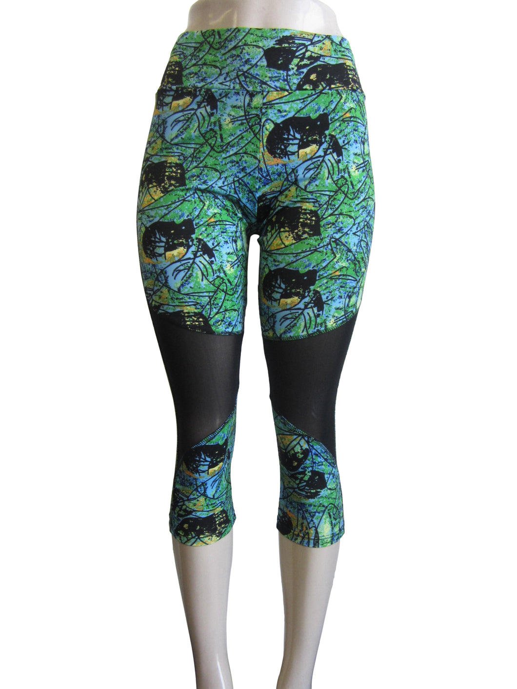 Women Printed Capri Mesh Yoga Leggings (WG-1674 #44)