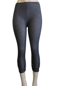 Petite Women One Size Capri Denim Look Leggings- BLUE  (FAB-11272)