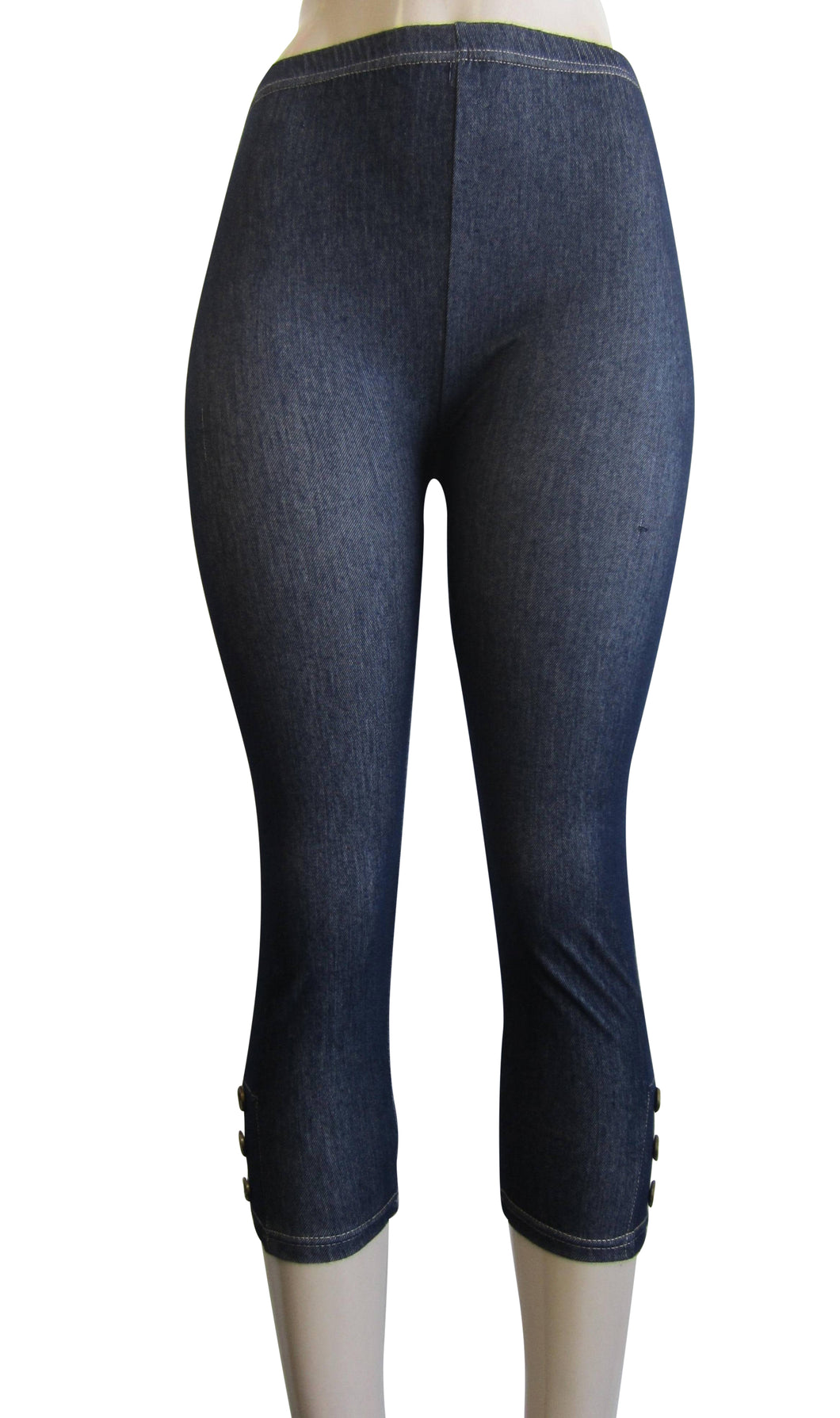 Petite Women Button Design Capri Denim Look Leggings (FAB-11308)