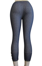 Women One Size Capri Denim Look Button Design Leggings (FAB-11345)