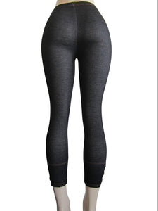 Women One Size Capri Denim Look Button Design Leggings (FAB-11345)