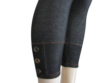 Women One Size Capri Denim Look Button Design Leggings (FAB-11345)