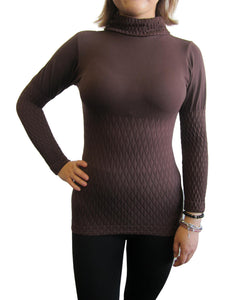 Petite Women Seamless Mock Neck Jacquard Long Sleeve Top (FAB-11811)