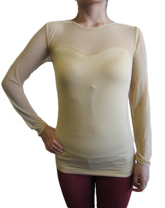 Women One Size Round Neck Long Sleeve with Mesh (FAB-13246)