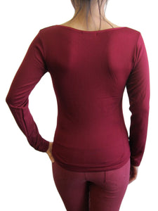 Women Scoop Neck Long Sleeve Top with Fleece (FAB-13638)