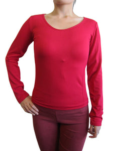 Women Scoop Neck Long Sleeve Top with Fleece (FAB-13638)