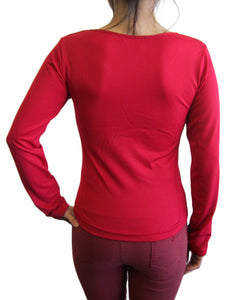 Women Scoop Neck Long Sleeve Top with Fleece (FAB-13638)