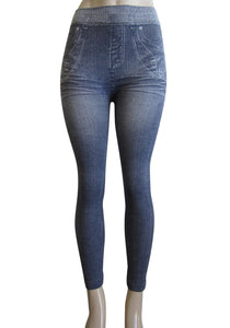 Petite Ankle-length Printed Denim Look Slim Leggings (FAB-9358)