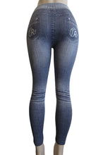 Petite Ankle-length Printed Denim Look Slim Leggings (FAB-9358)