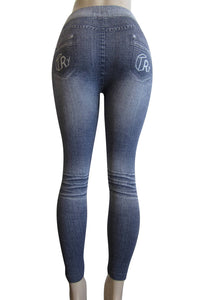 Petite Ankle-length Printed Denim Look Slim Leggings (FAB-9358)